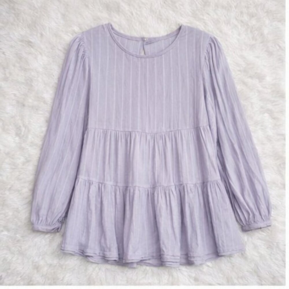 American Eagle Lavender Tiered Babydoll Blouse Size M | Open Back Boho Top